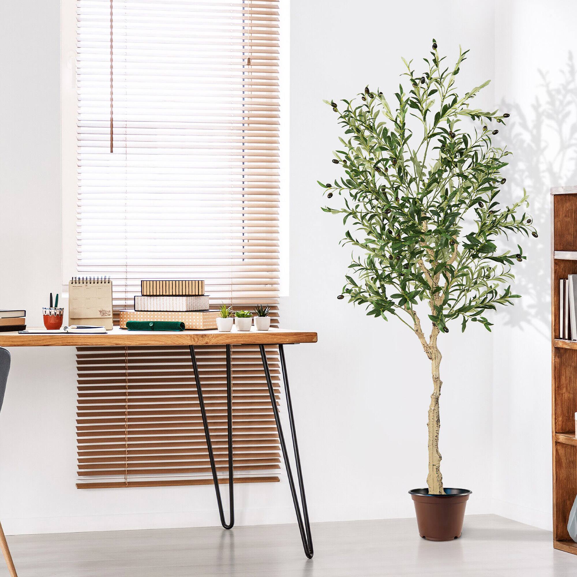 Alt View 1. Gymax - Gymax Artificial Olive Tree 6 FT Tall Faux Olive Plants for Indoor and Outdoor - Green.