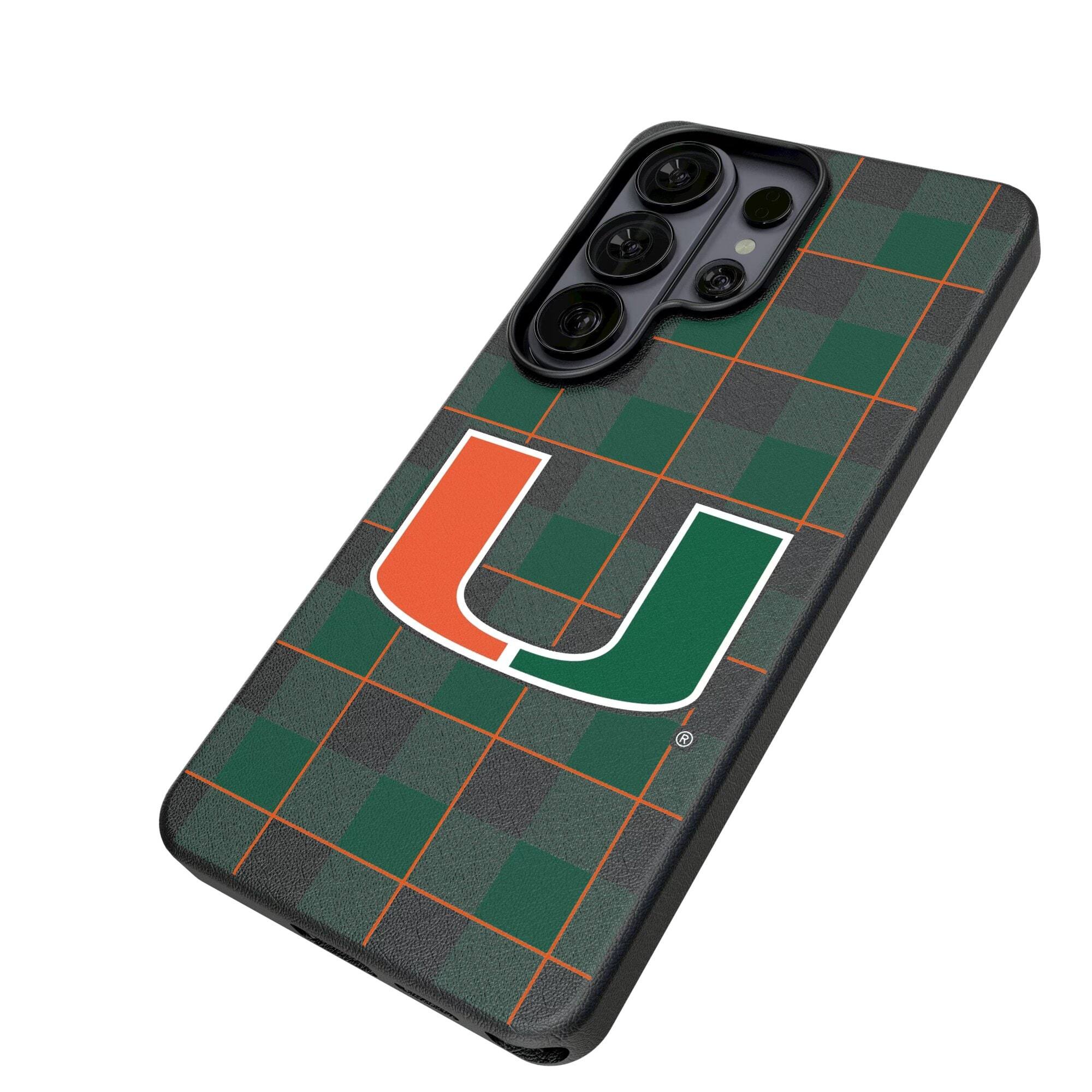 Alt View 1. Keyscaper - Miami Hurricanes Plaid Galaxy Magnetic Bump Case - S24 - Black.