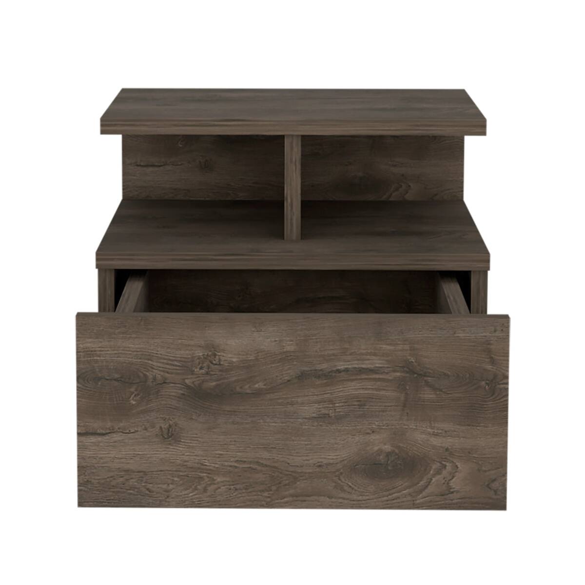 Back. Loheer - Loheer Floating Nightstand with Drawer, Two-Tier Shelf, Dark Walnut, 12-Inch Height - Brown.