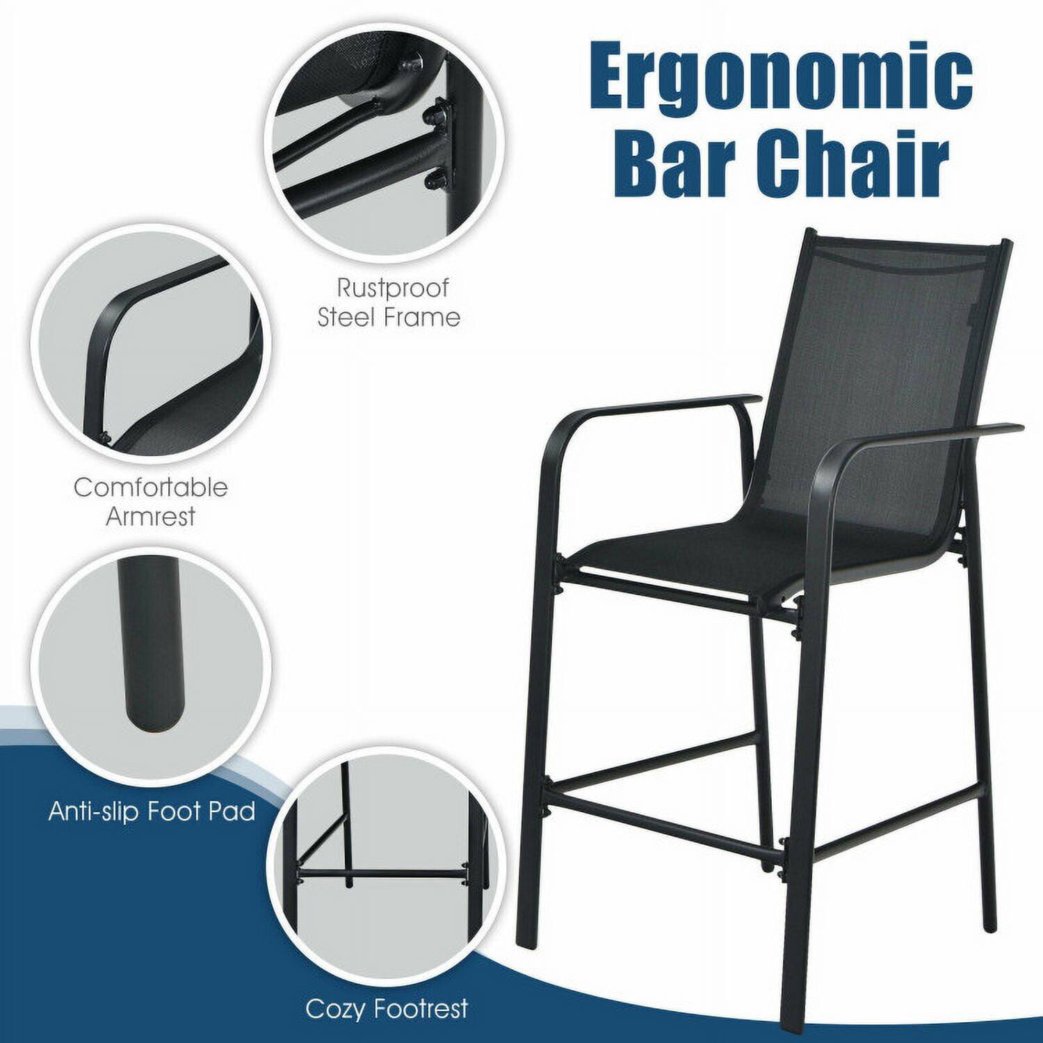 Ergonomic Bar Chair

- Rustproof Steel Frame
- Comfortable Armrest
- Anti-slip Foot Pad
- Cozy Footrest