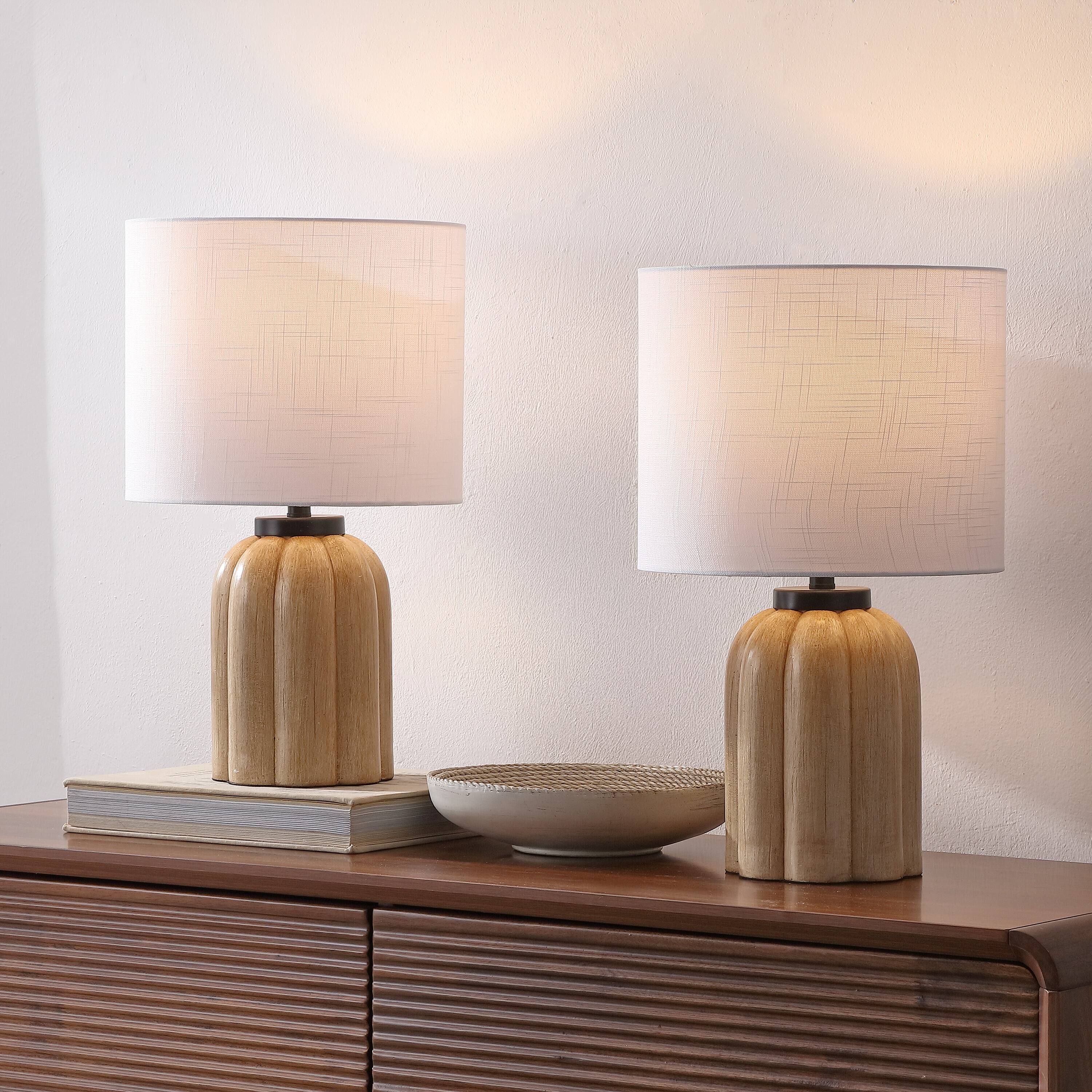 Alt View 1. Jonathan Y - Royce 18.3 in. Rustic Fluted Scalloped Gourd Resin/Metal LED Table Lamp, Antique Light Brown Wood Finish (Set of 2) - Antique Light Brown Wood Finish.