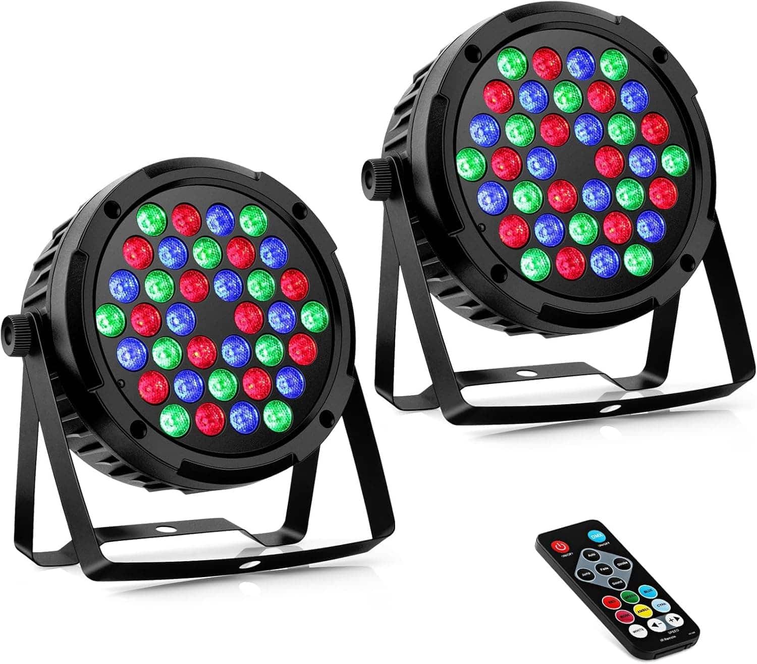 FINEAK - 2 Pack 36LED RGB Par Lights 36W - Sound Activated DMX Control Uplights with Remote for Stage Party Wedding DJ Events - Black