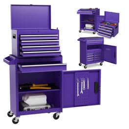 Costway - 2 in 1 Tool Chest & Cabinet with Sliding Drawers Rolling Garage Organizer - Purple