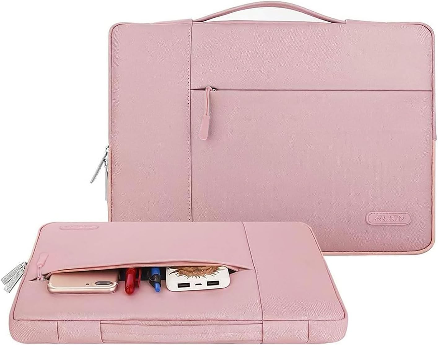 Angle. mosiso - 16-inch Laptop Sleeve with Handle, Slim Protective Case for 15–16-inch Laptops - Pink.