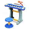 Costway - 37 Key Electronic Keyboard Kids Toy Piano MP3 Input with Microphone & Stool - Blue