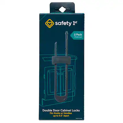 Safety 1st 2 Pack Charcoal Double Door Cabinet Locks Fits Knobs or Handles up to 5.5" Apart