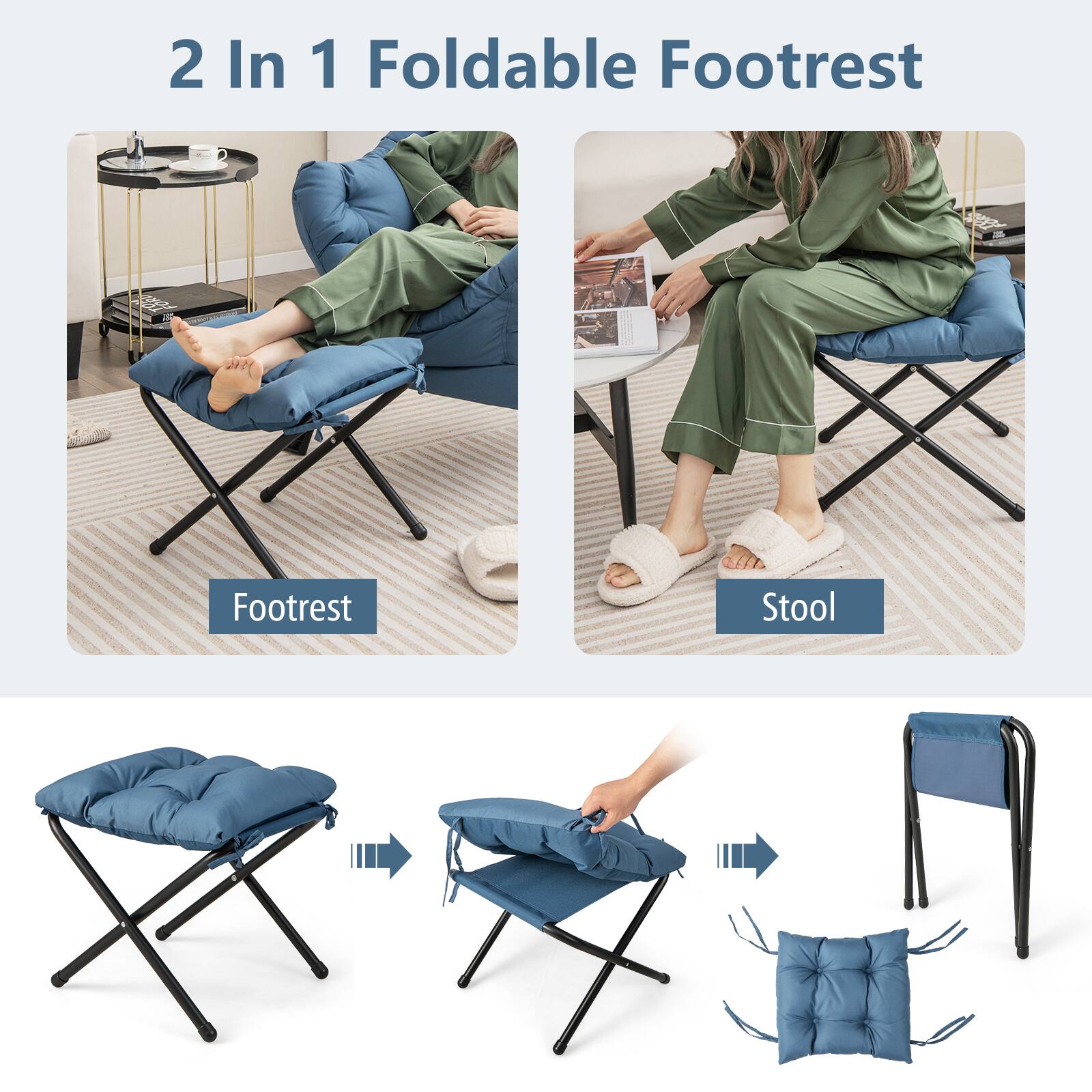 2 In 1 Foldable Footrest Footrest X Stool