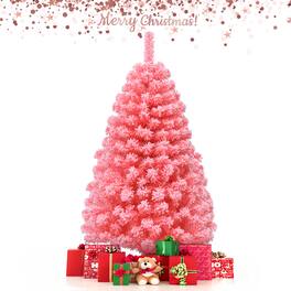 Gymax - 4.5 FT Artificial Snow Flocked Christmas Tree Unlit Xmas PVC Tree - Pink