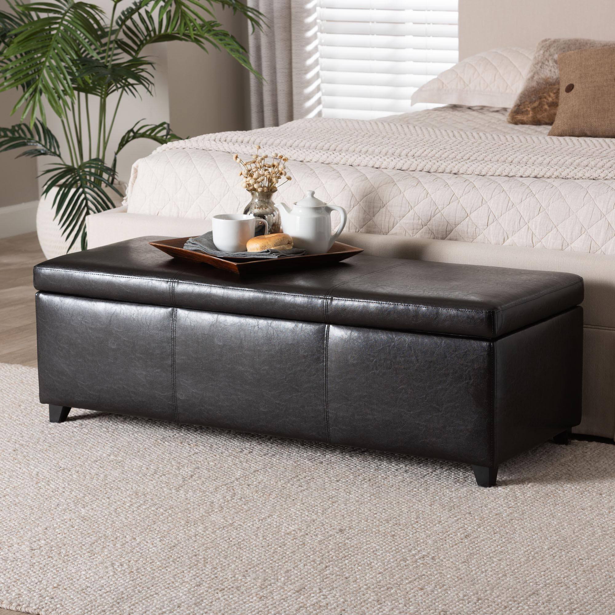 Alt View 5. Baxton Studio - PU Leather Storage Bench Ottoman with Stitching - Dark Brown.