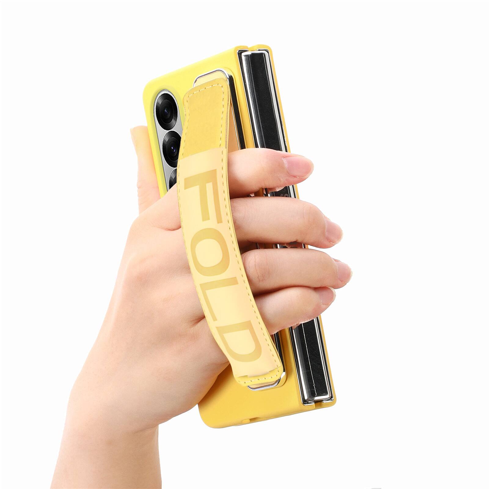 Alt View 4. Dteck - Shockproof Wristband Phone Case for Samsung Galaxy Z Fold7 with Screen Protector, Slim Hard PC TPU Full Protective Cover - Yellow.