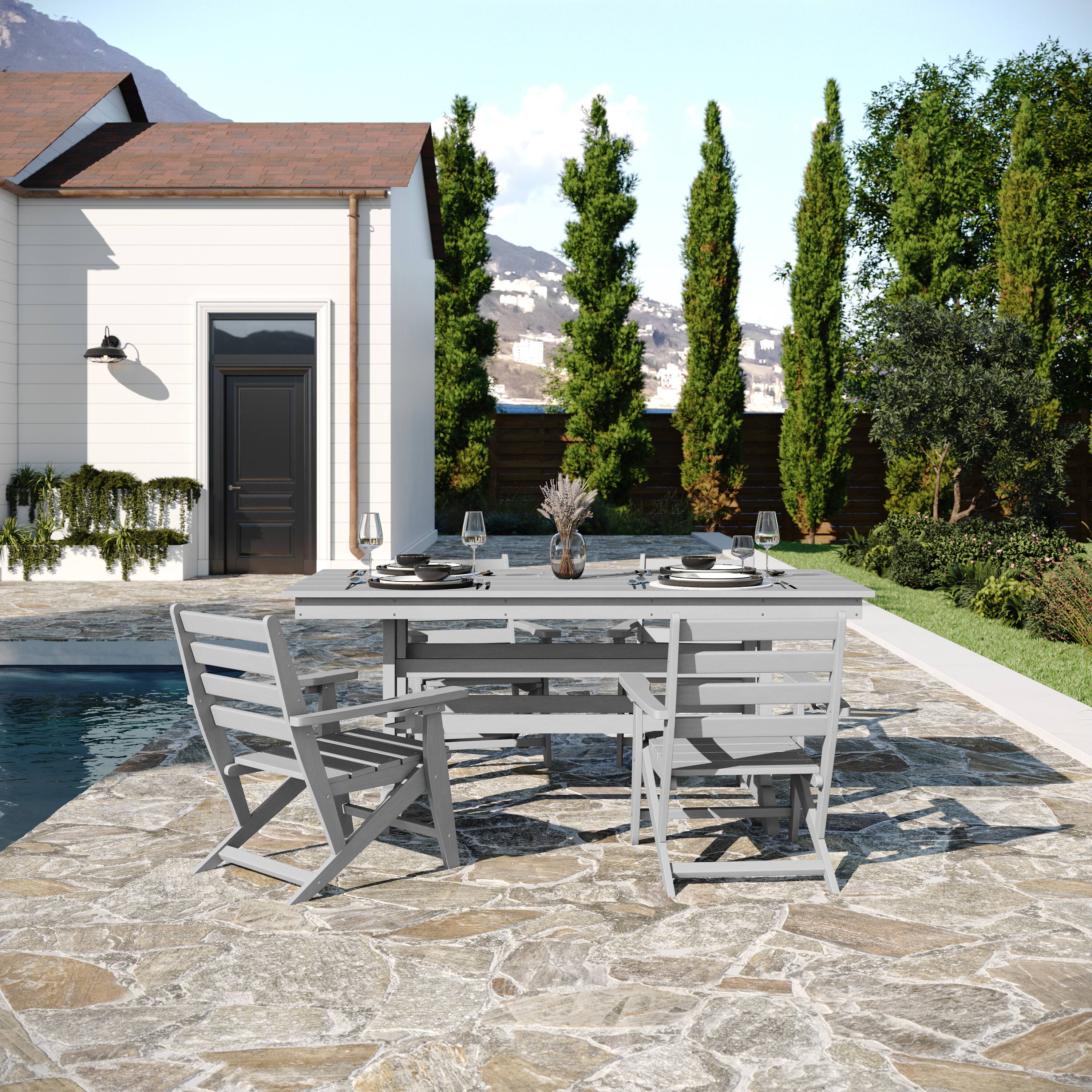 Alt View 2. Flash Furniture - Abraham Commercial Grade Indoor/Outdoor 72" Rectangle Recycled HDPE Adirondack Dining Table for 6 in Gray - Gray.