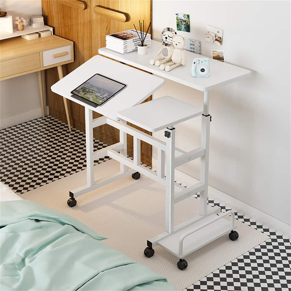 GARVEE - Small Standing Desk Adjustable Height, Mobile Stand up Desk with Wheels, Computer Workstations, Portable Table,White