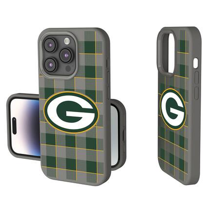 Front. Keyscaper - Green Bay Packers Plaid Soft Touch iPhone Case - 14 - Gray.