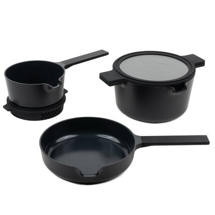 Front. Alva - Alva Neat Nesting Nonstick Cookware Set 5-Piece Set - Easy to Clean, Oven Safe - Black.