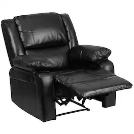 Emma + Oliver - Recliner with Bustle Back and Padded Arms - Black LeatherSoft