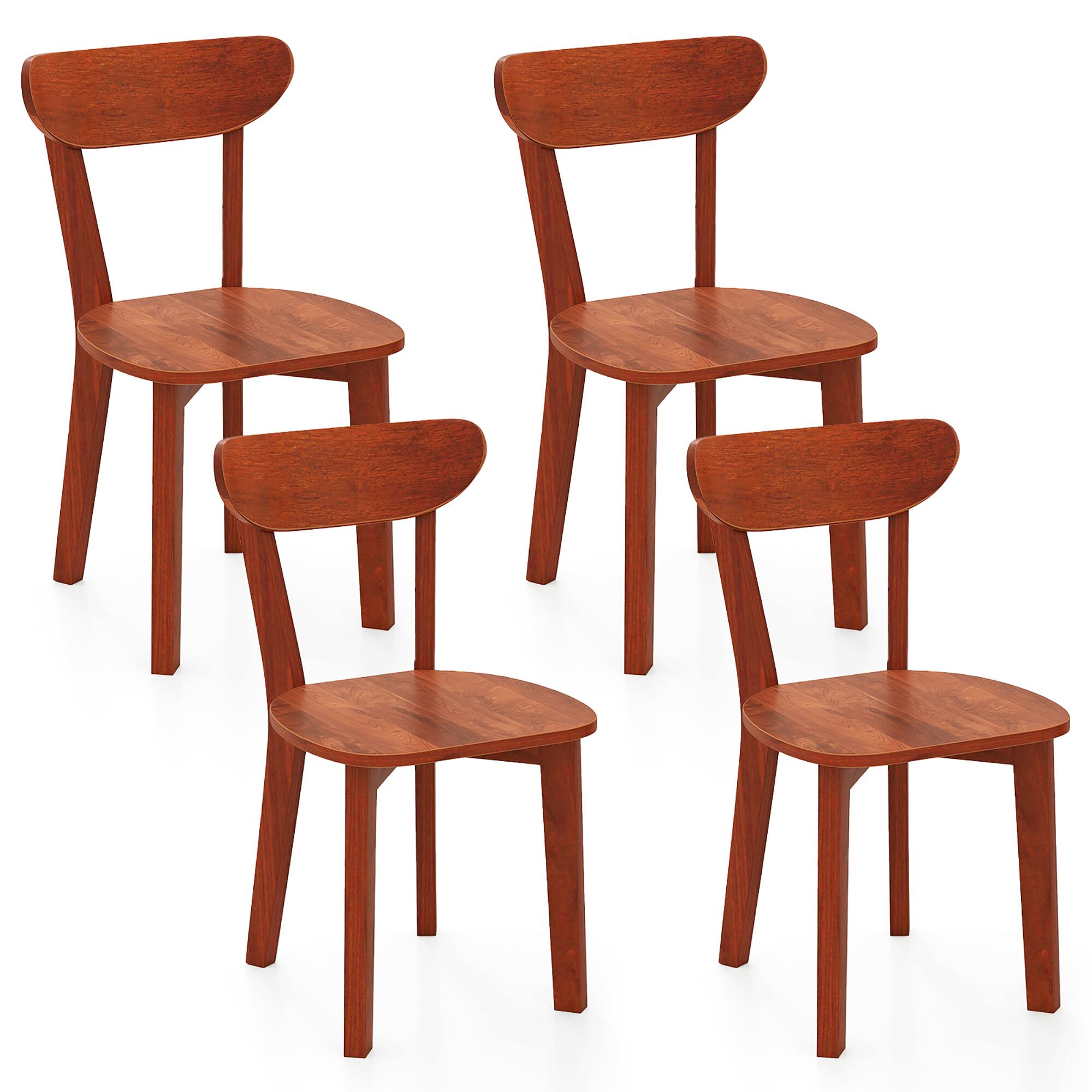 Gymax - Solid Wood Dining Chair Set of 4 w/ Curved Backrest & Rubber Wood Frame - Espresso