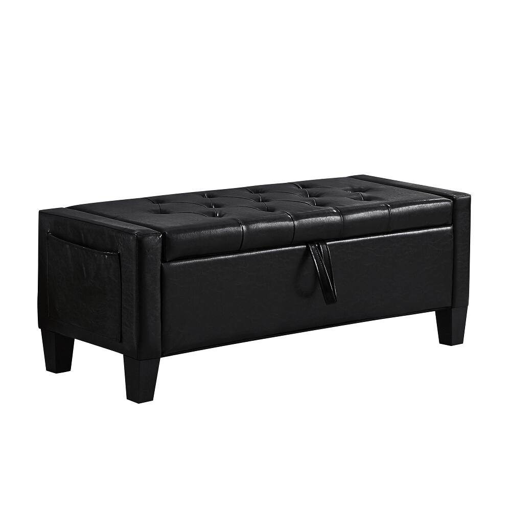 Alt View 1. Ropilly - Ropilly Black Tufted Storage Ottoman Bench with Safety Hinge, Upholstered Entryway Seating for Bedroom, 45 Inch - Black.