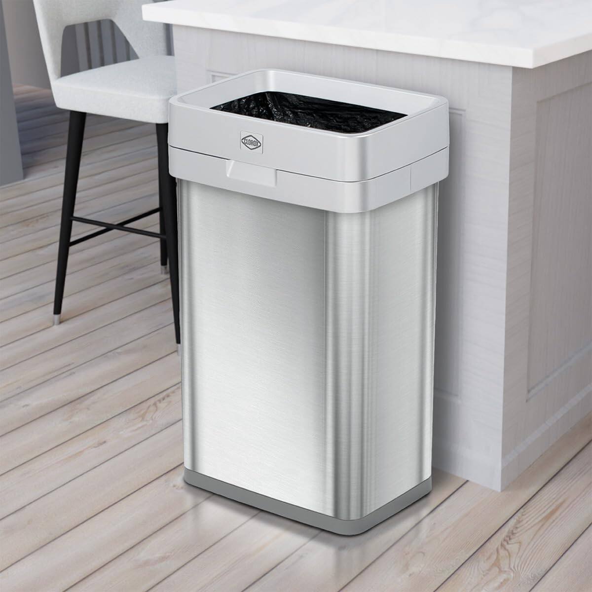 Alt View 4. Clorox - Clorox Trash Can, 13 Gallon Stainless Steel Slim Open Top Garbage Bin, Silver - Silver, Grey.
