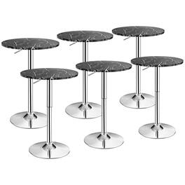 Gymax - 6PCS Round Pub Table Swivel Adjustable Bar Table w/Faux Marble Top - Black