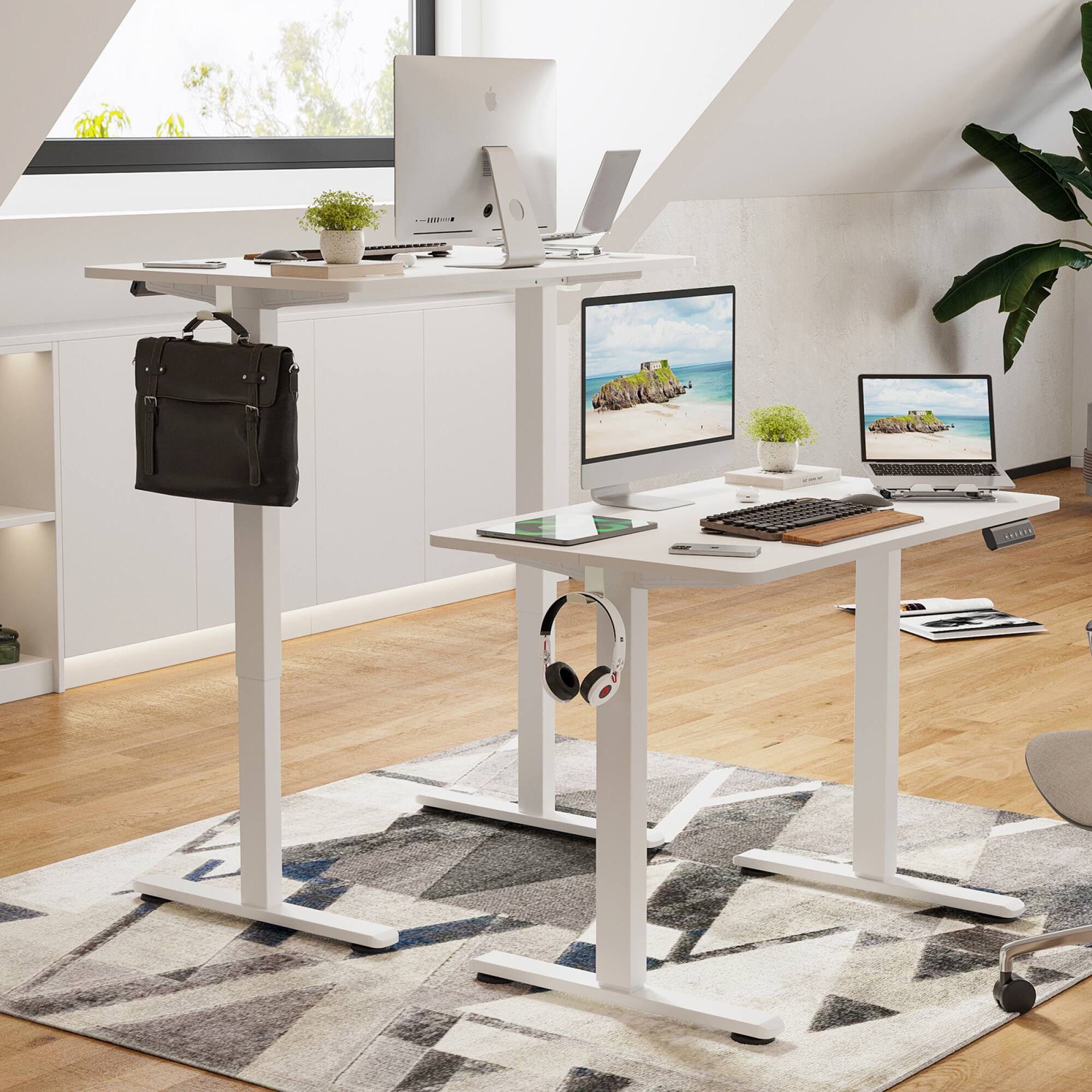 Angle. GOODSILO - Electric Standing Desk Adjustable Height Sit Stand Home Office Desk with Splice Board - White.