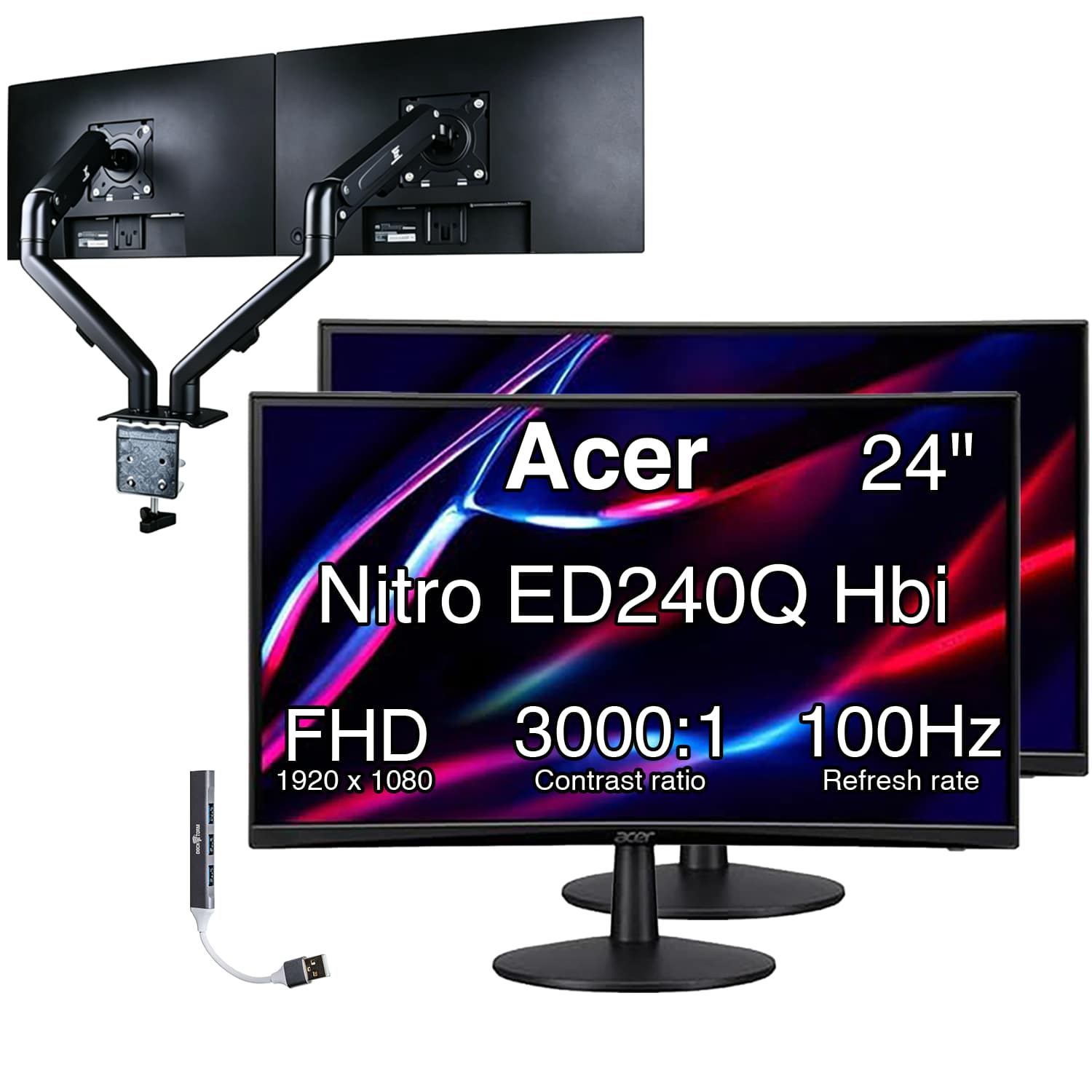 Photos - Monitor Acer  Nitro ED240Q FreeSync FHD , VESA Mount, HDMI w/DKZ Hub, & ErgoFlexy Dual  Mount (2Pack)  (UM.UE0AA.H01)