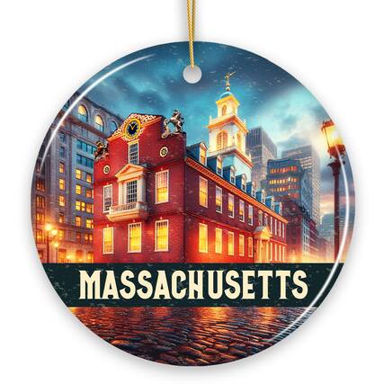Front. OrnamentallyYou - Classic Massachusetts Old State House Ornament, Colonial Landmark Christmas Gift and Boston Travel - Multi-colored.