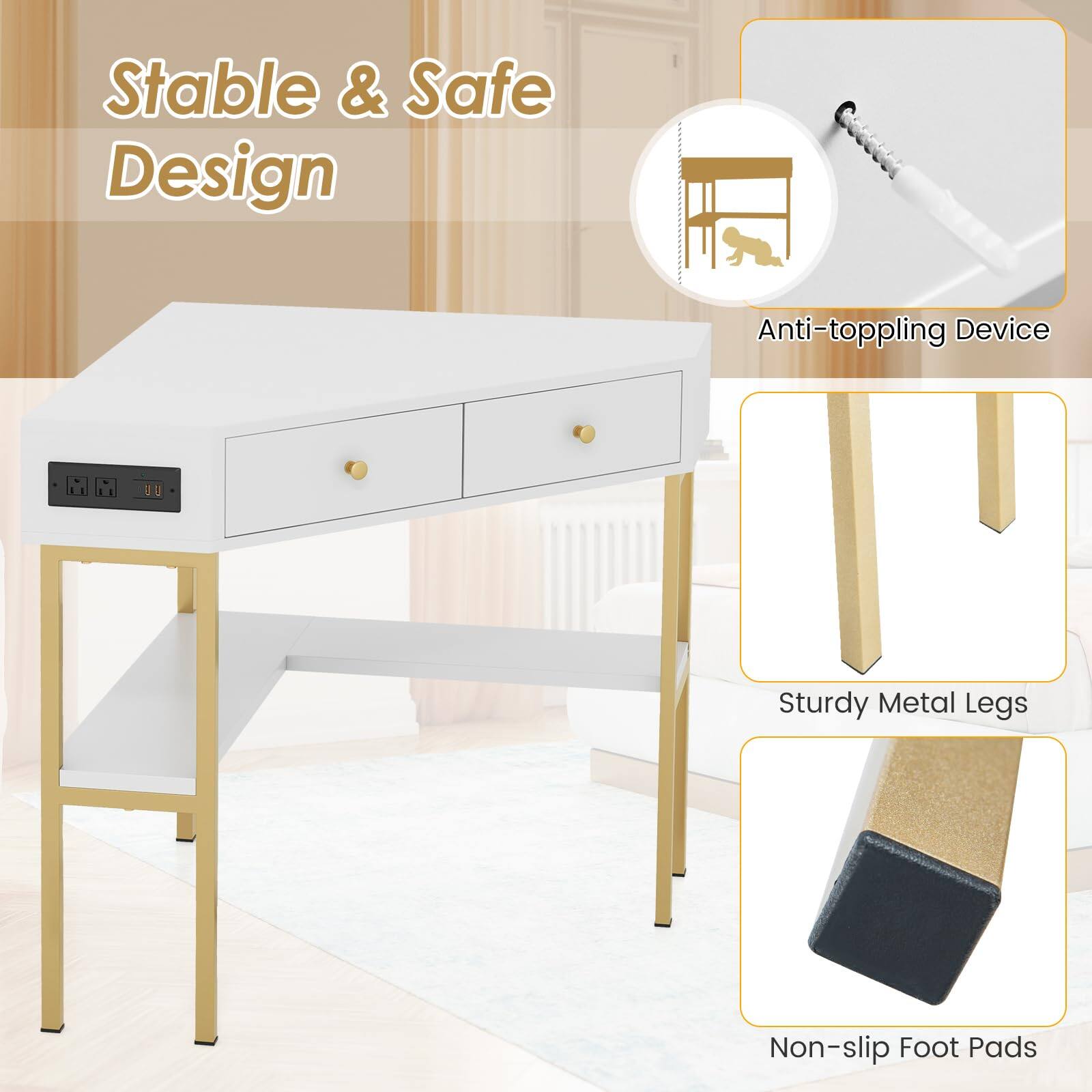 Stable & Safe Design
Anti-toppling Device
Sturdy Metal Legs
Non-slip Foot Pads