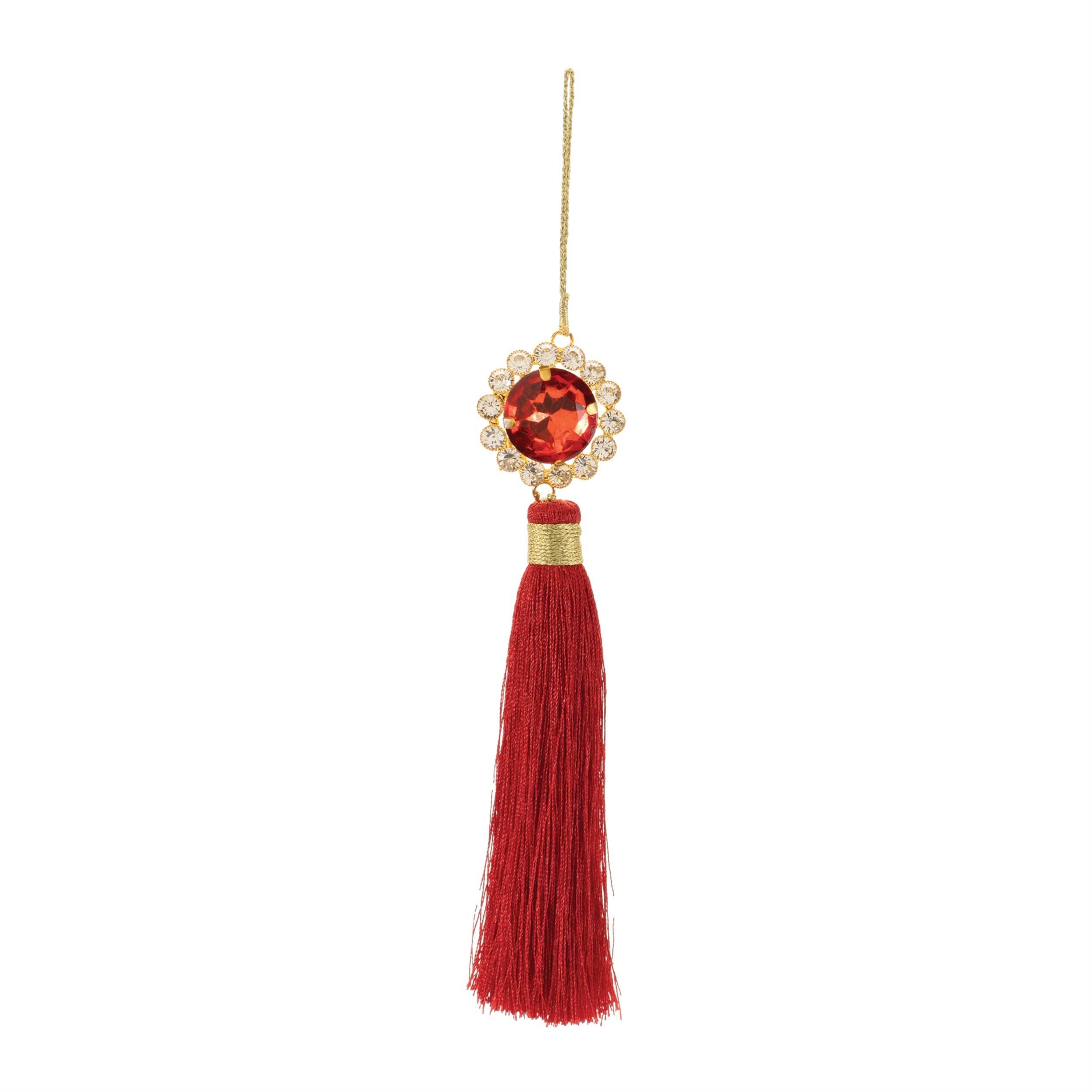 Left. BreeBe - Holiday Jewel Tassle Ornament (Set of 6) - Red, Gold.