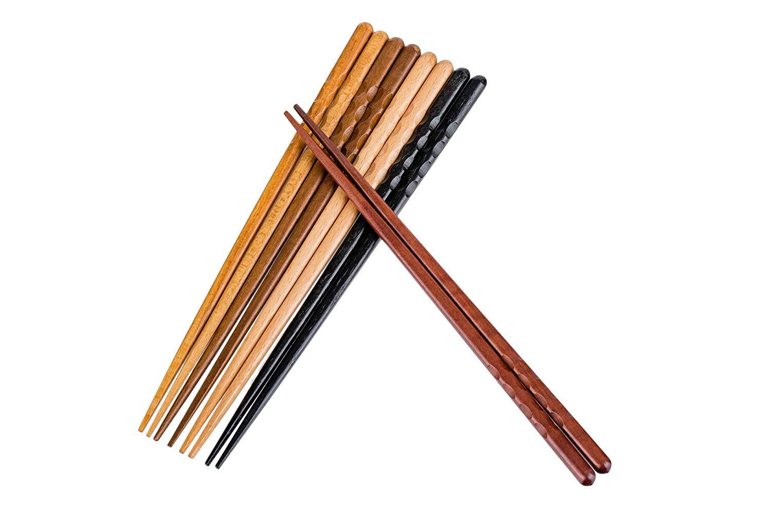Angle. Heim Concept - Heim Concept 5 Pair Organic Fancy Hardwood Japanese Reusable Wood Chopsticks - Brown.