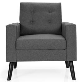 Costway - Modern Tufted Accent Chair Fabric Armchair Single Sofa w/ Rubber Wood Legs Grey - Gray