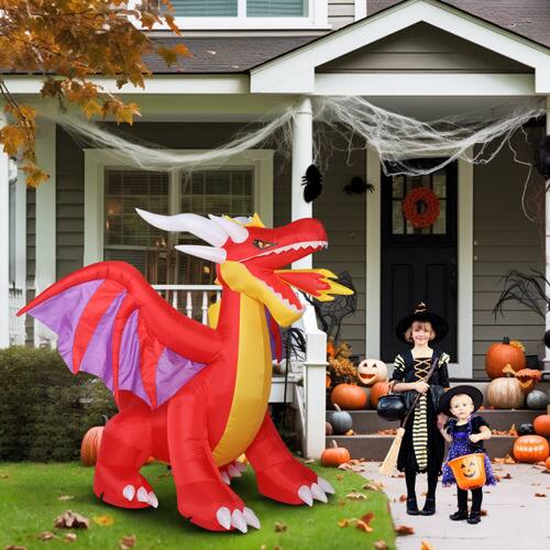 Alt View 3. Winado - 6FT Halloween Inflatable Scary Fire Dragon Blow Up with Built-in LED Lights for Indoor Outdoor Party Garden Decorations - Red.