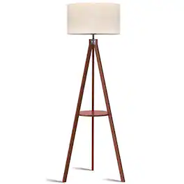 Lepower - 61" Tripod Floor Lamp with Shelf, E26 Base, Solid Wood Standing Lamp for Living Room, Bedroom & Office - Brown