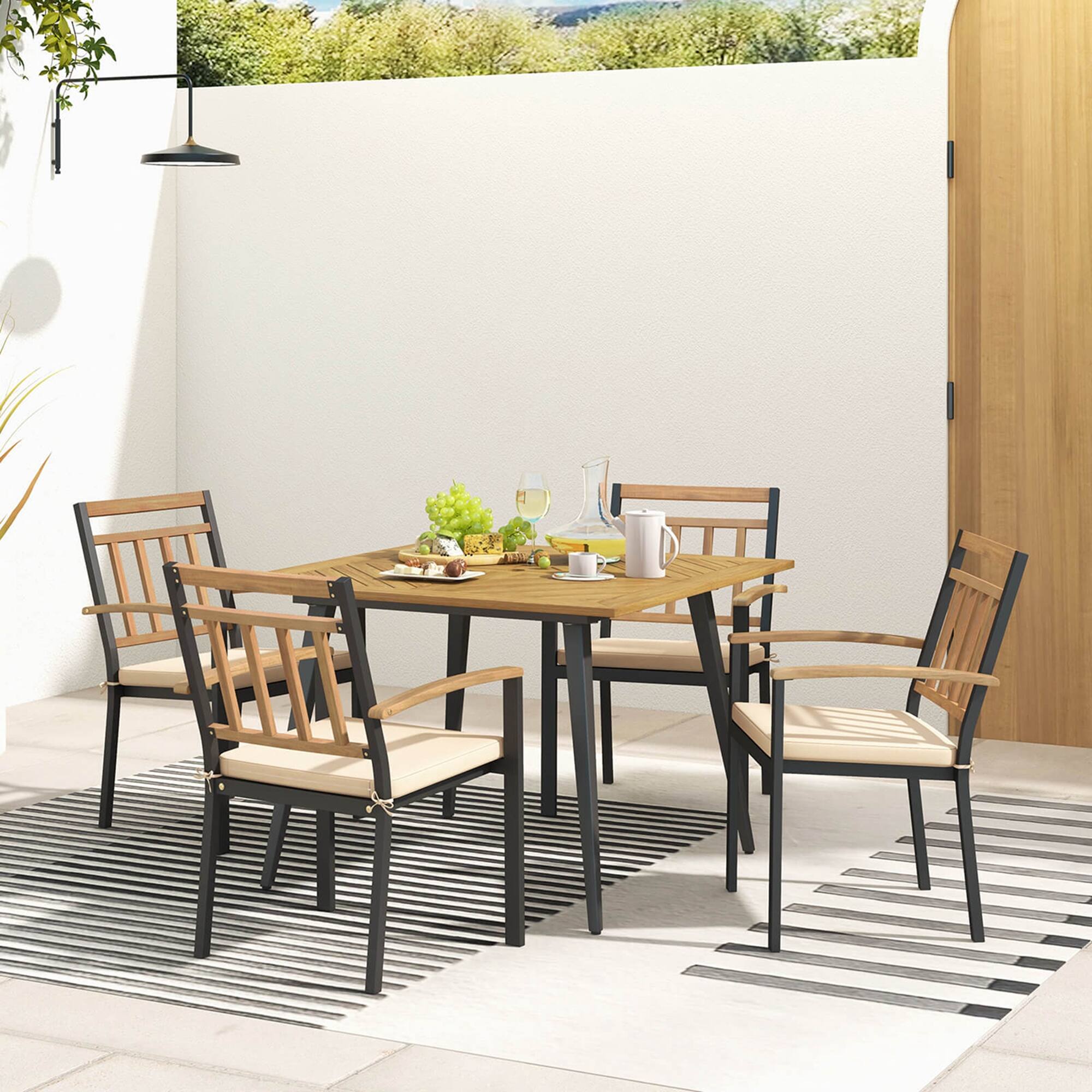 Alt View 3. Costway - 5 Pieces Patio Dining Set Outdoor Dining Table and Chairs with Cushions - Beige.