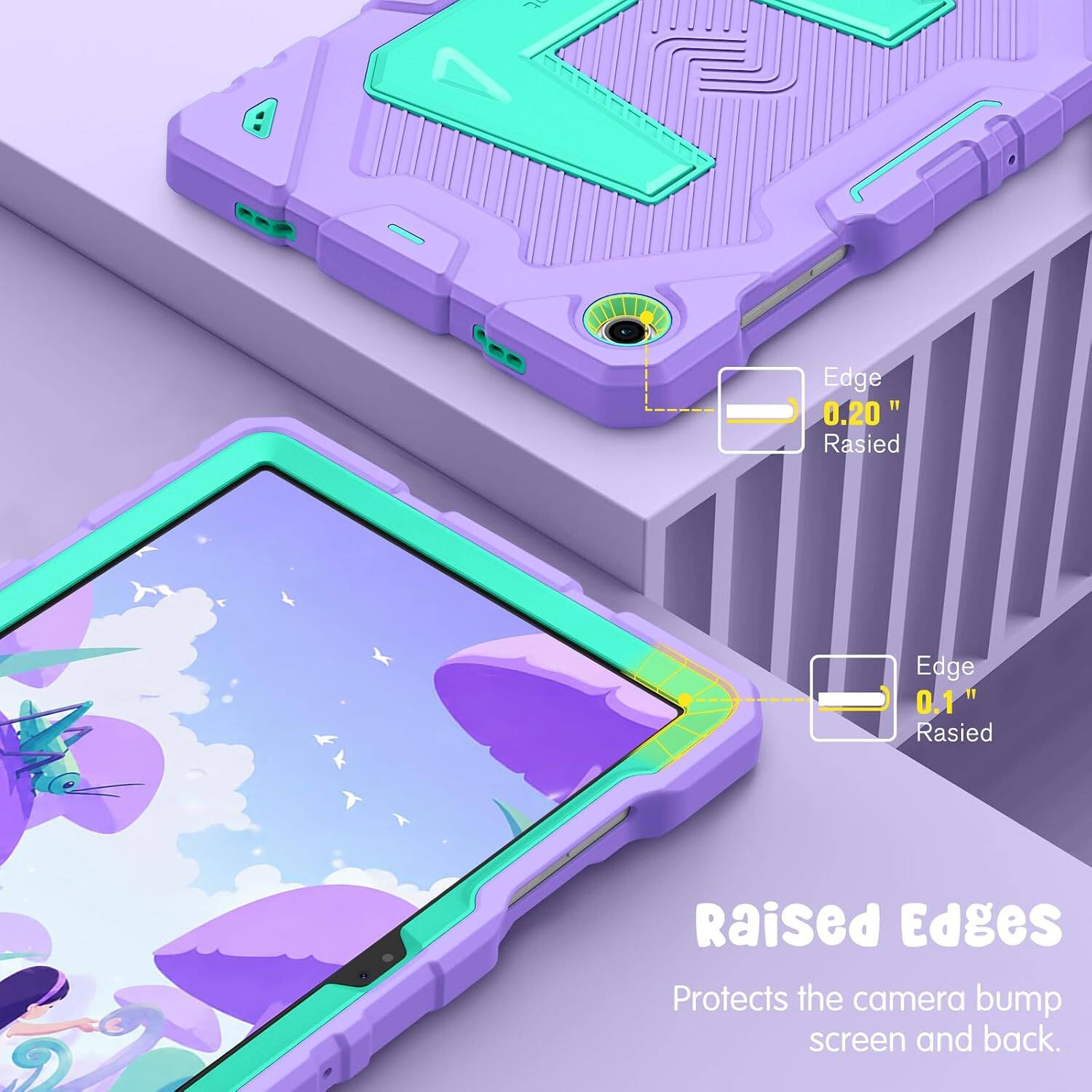 Edge 0.20" Raised  
Edge 0.1" Raised  
Raised Edges Protects the camera bump screen and back.