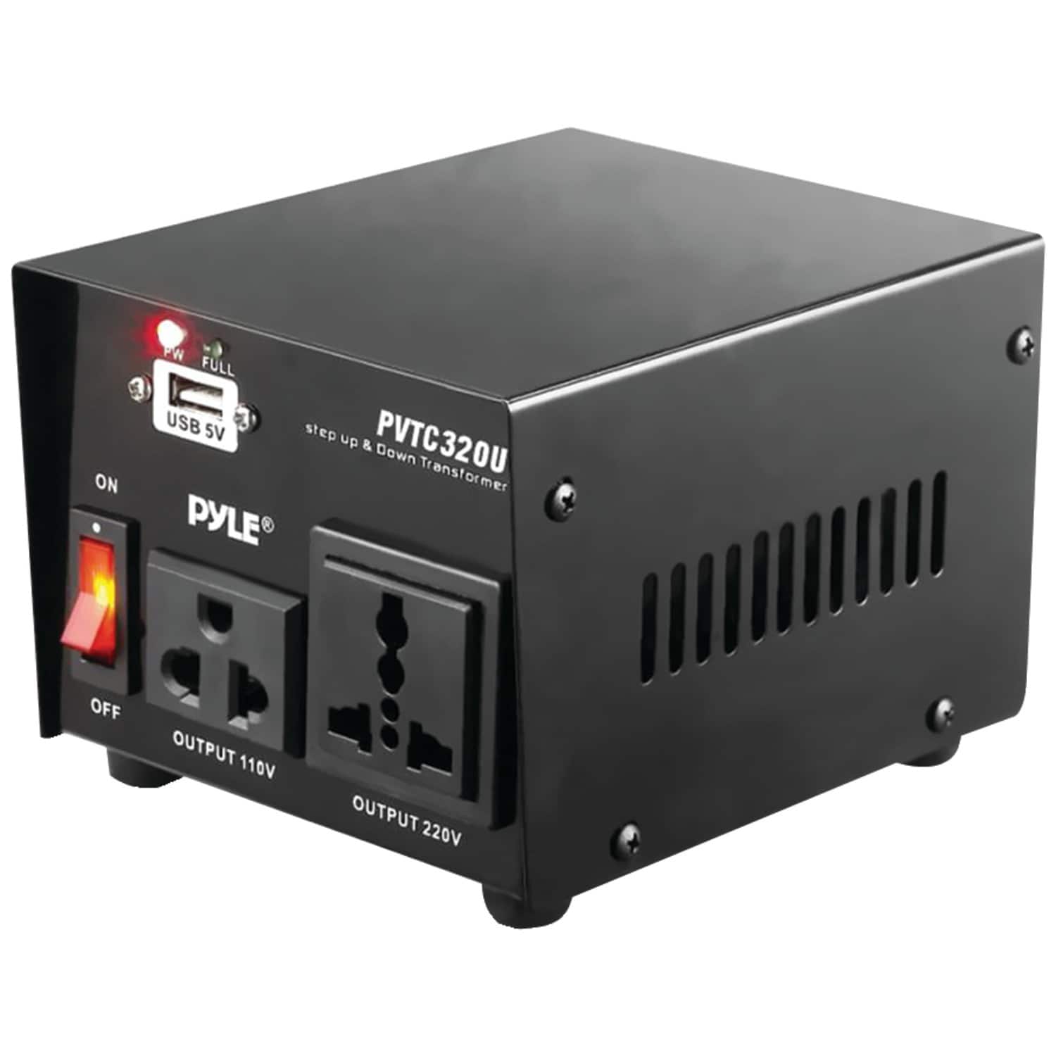Pyle - Step Up and Step Down 500-Watt Voltage Converter Transformer with USB Charging Port - Black