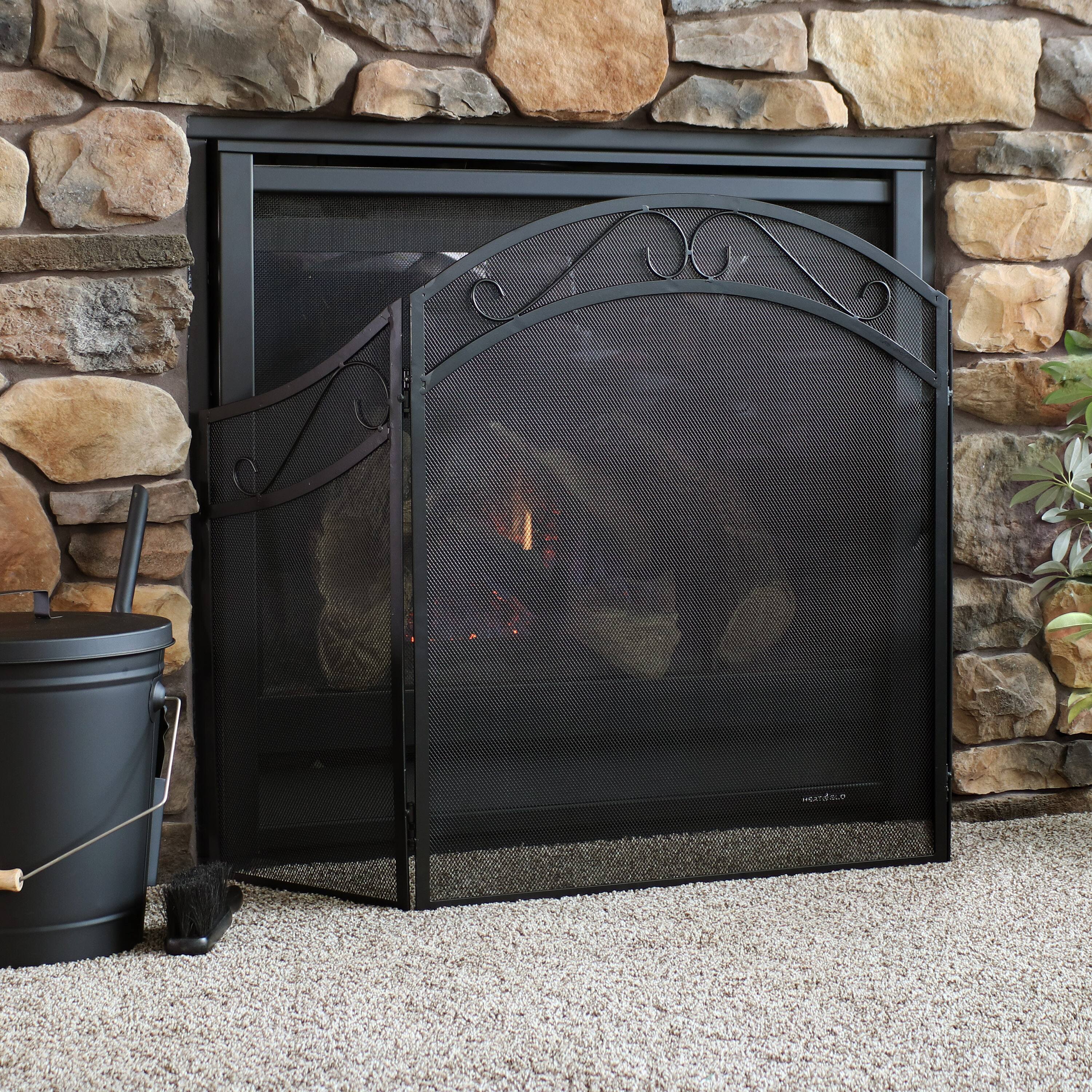 Alt View 3. Sunnydaze - 50 in Elegant Scroll Steel 3-Panel Fireplace Screen - Black.