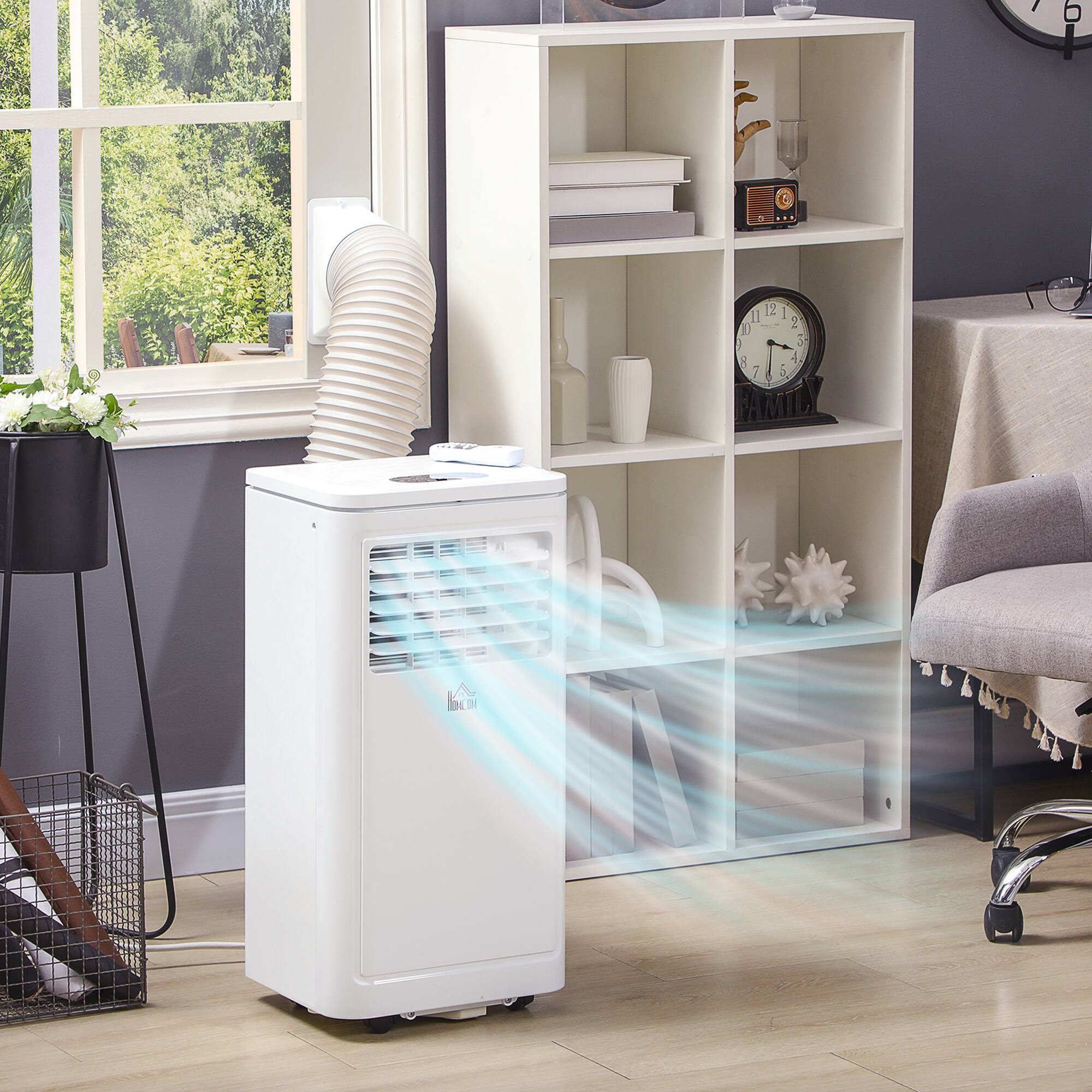 Angle. Breezary - 8000 BTU Portable Air Conditioner with Dehumidifier, Fan & Sleep Modes, Remote Control, Auto-Evaporating AC for Home - White Air Conditioner.