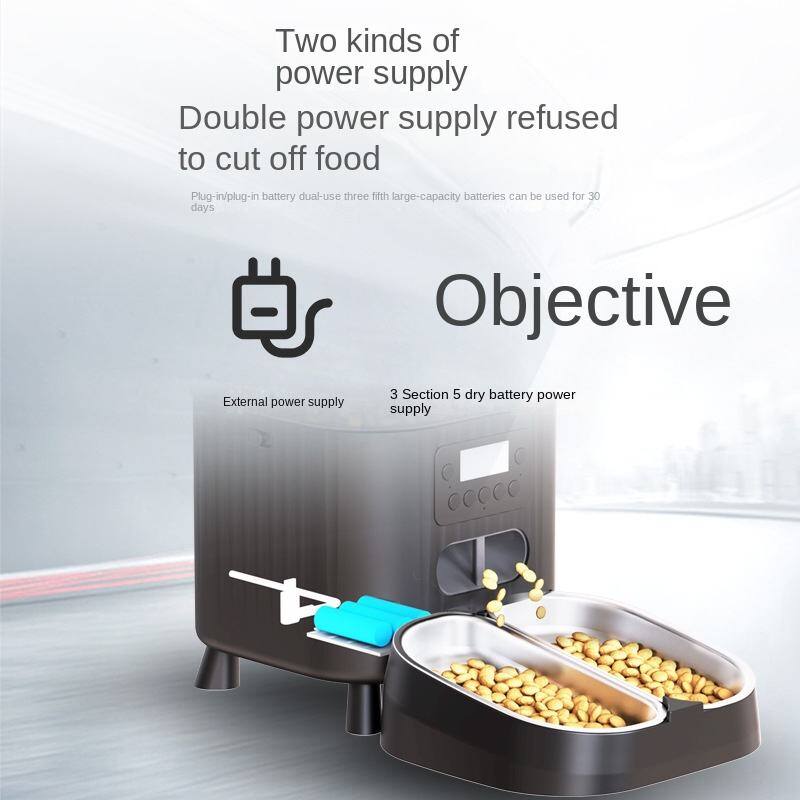 Two kinds of power supply  
Double power supply refused to cut off food  
Plug-in/plug-in battery dual-use three fifth large-capacity batteries can be used for 30 days  

Objective  
External power supply  
3 Section 5 dry battery power supply