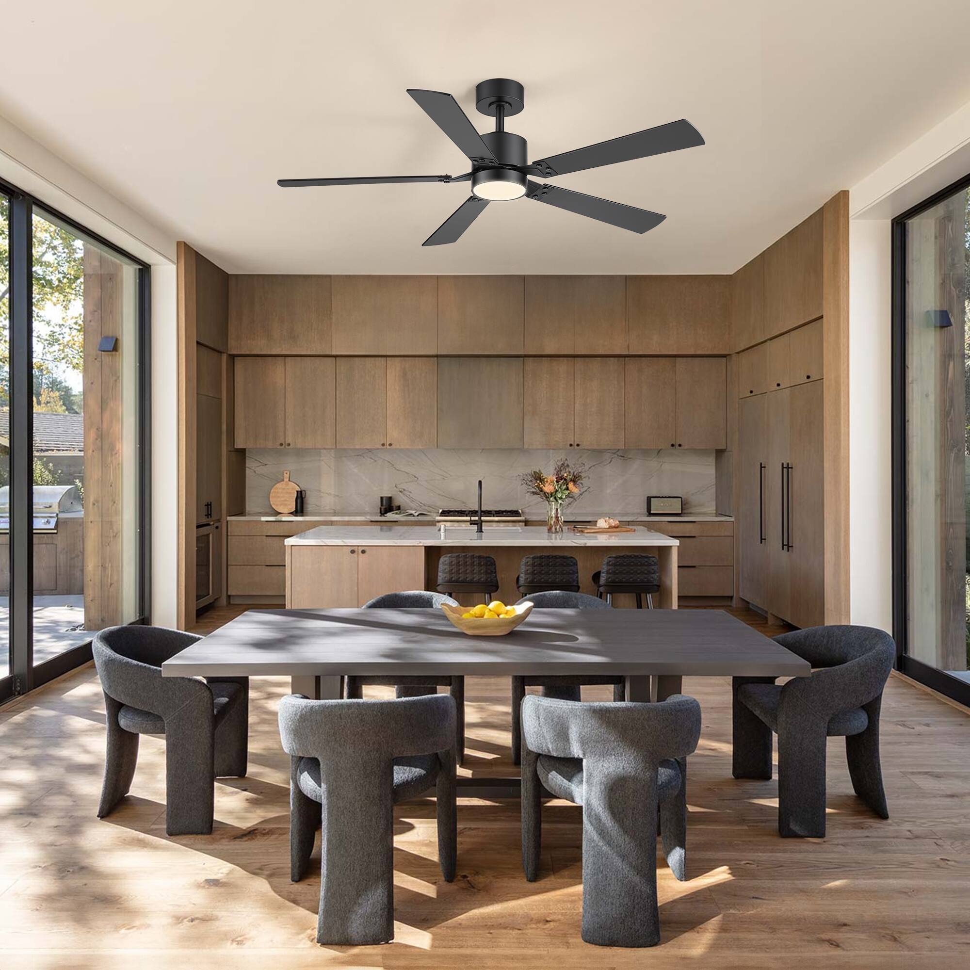 Alt View 1. Breezary - 52-Inch RGB Ceiling Fan with Downrod, Acrylic Light Shade, LED Adjustable Light, RGB Color Cycle, 6-Speed Remote Control - Black and Walnut.