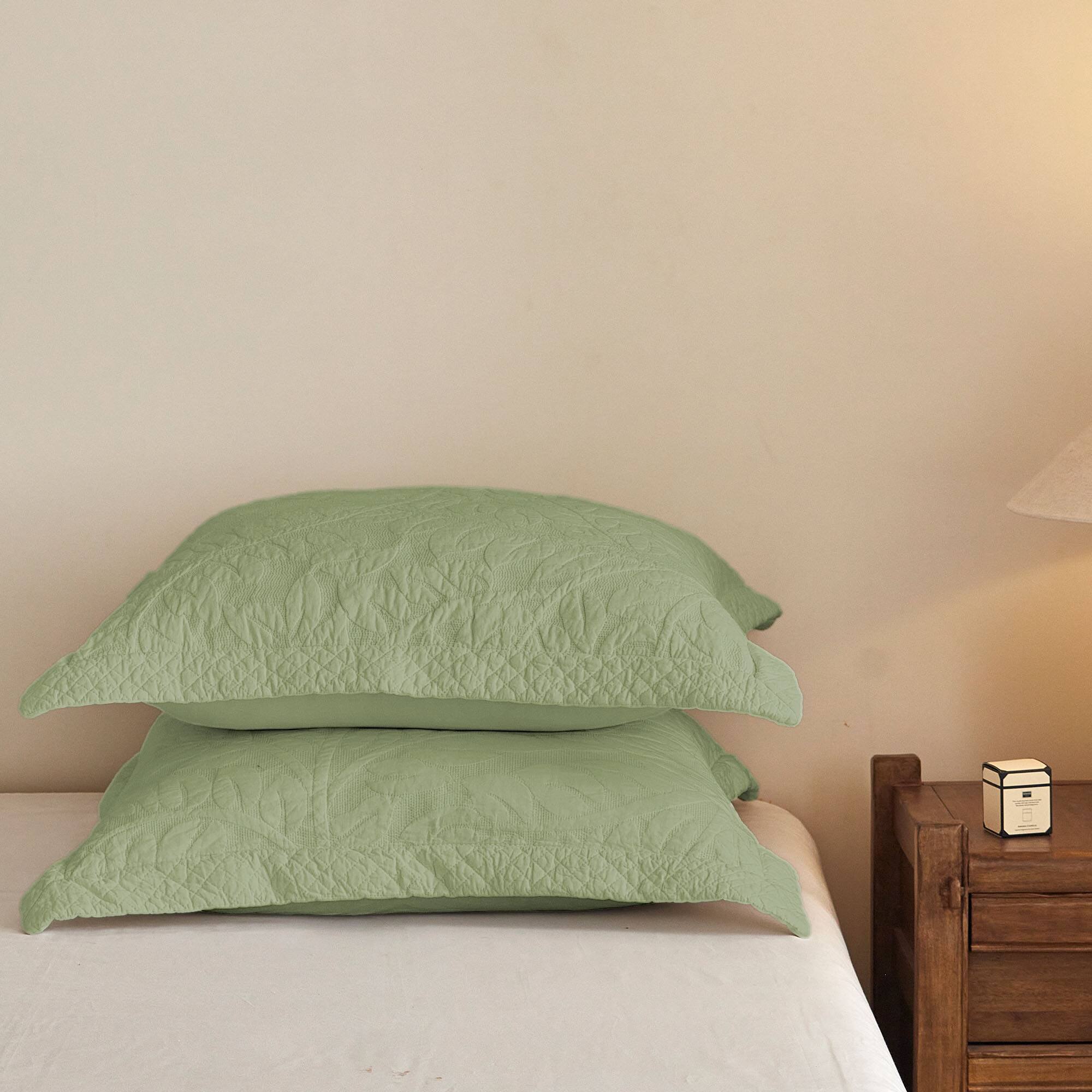 Alt View 1. MarCielo - 100% Cotton Embroidered Quilted Pillow Shams Set of 2, 26"x26" Euro Size - Green.