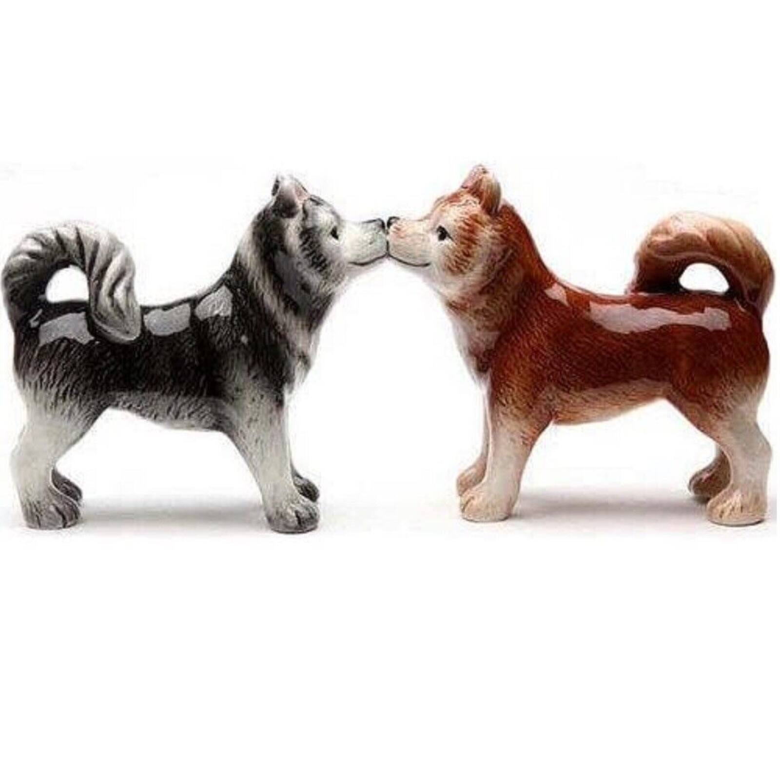 Front. Pacific Trading - Siberian Huskies Kissing Magnetic Ceramic Salt and Pepper Shaker Set - Multicolor.
