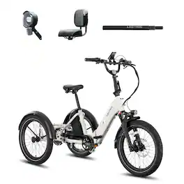 Lectric eBikes - XP Trike2 Foldable eBike (Max 50mi/14mph) + Support Seat/Suspension Seat Post/Elite Headlight - Stratus White