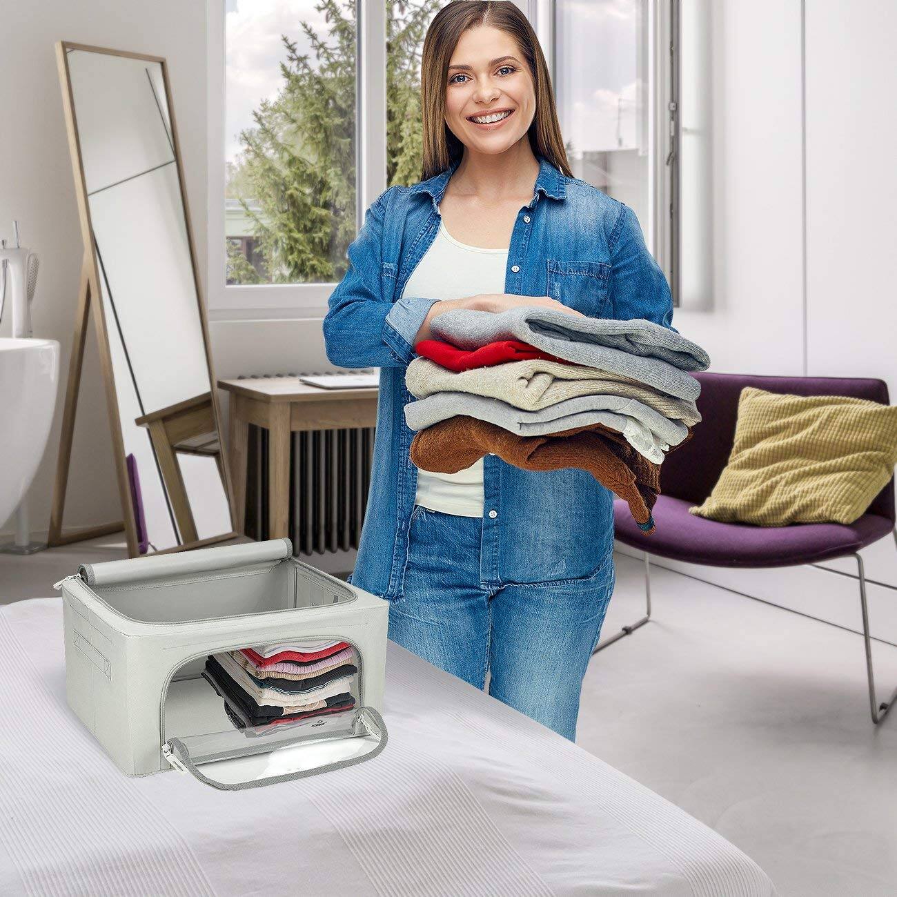 Left. Sorbus - Sorbus 4 Pack Small Foldable Storage Box, Large Window & Handles - Organization for Bedroom & Clothes - Gray.