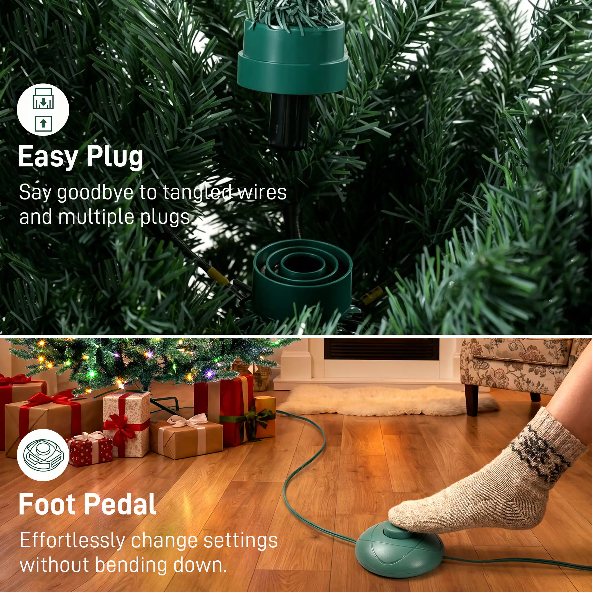 Easy Plug  
Say goodbye to tangled wires and multiple plugs

Foot Pedal  
Effortlessly change settings without bending down.