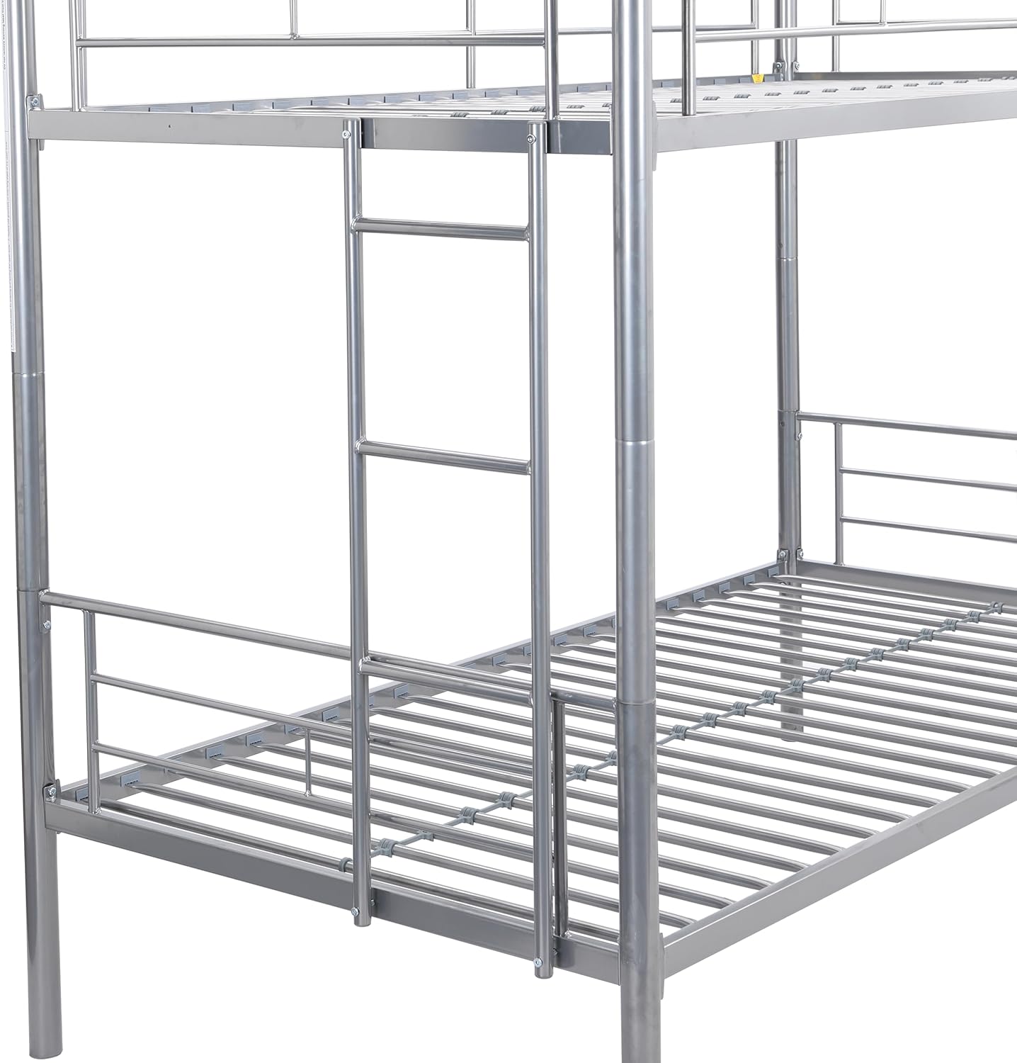 Alt View 4. Trinkets Crazed - Twin Over Twin Size Metal Detachable Bunk Bed Frame with 2 Side Ladder and Guardrail - sliver.