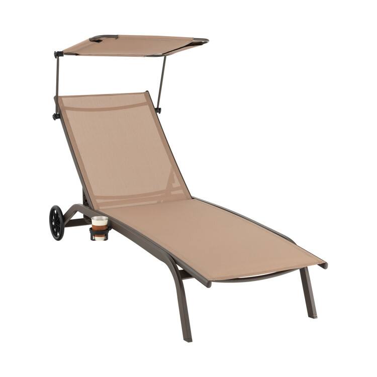 Alt View 2. Mondawe - Adjustable Patio Chaise Lounge Chair with Canopy Cup Holder and Wheels for Poolside - Beige.