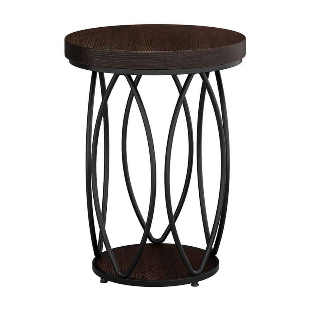 Angle. Kadyn - Kadyn Sofa Side End Table, Round Couch Table, Industrial Accent Side Table with Storage Shelf,Brown & Black - Brown.