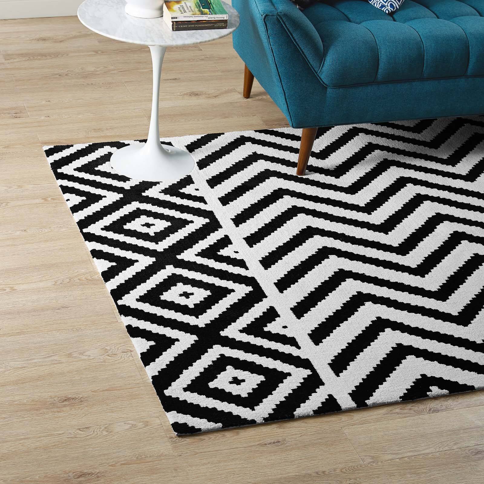 Left. Modway - Ailani Geometric Chevron-Diamond Area Rug - Black and White.