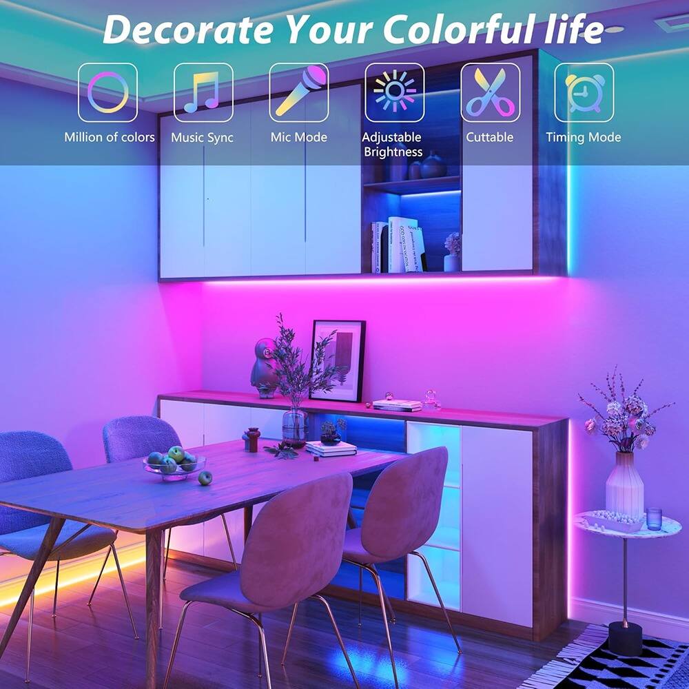Decorate Your Colorful life

- Million of colors
- Music Sync
- Mic Mode
- Adjustable Brightness
- Cuttable
- Timing Mode