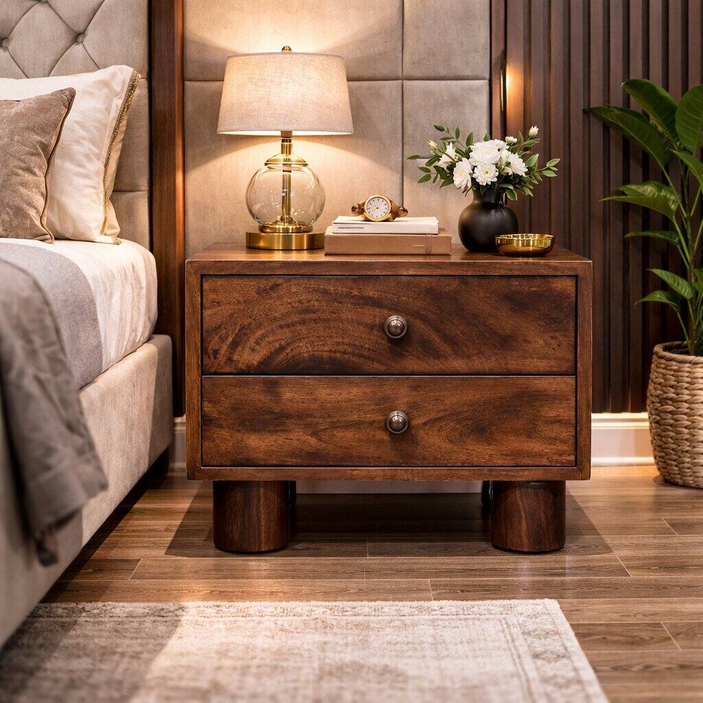 Angle. Artisan Furniture - Artisan Furniture Solid Wood California Walnut Two Drawer Bedside, Brown - Brown.